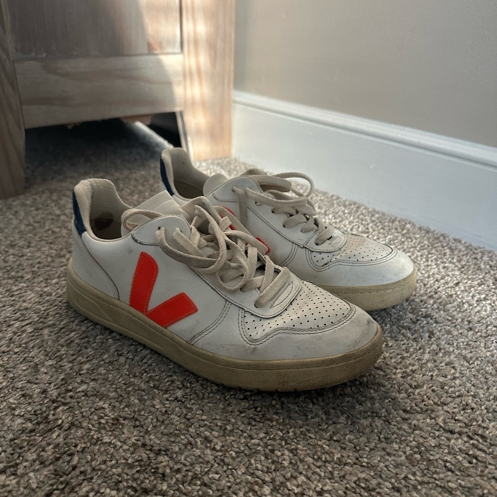 Veja White, Orange, and Blue Sneakers
